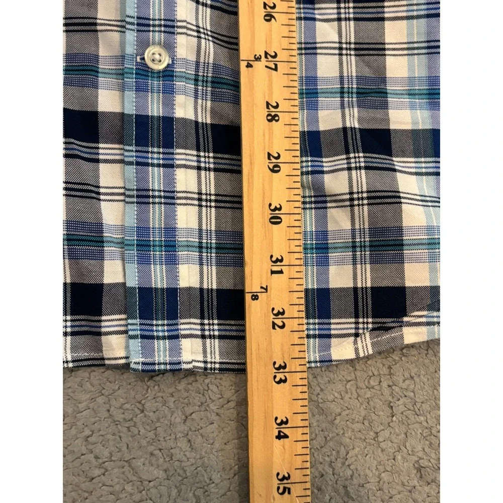Banana Republic Mens XL Blue Plaid Stretch Oxford Grant Fit Long Sleeve Shirt